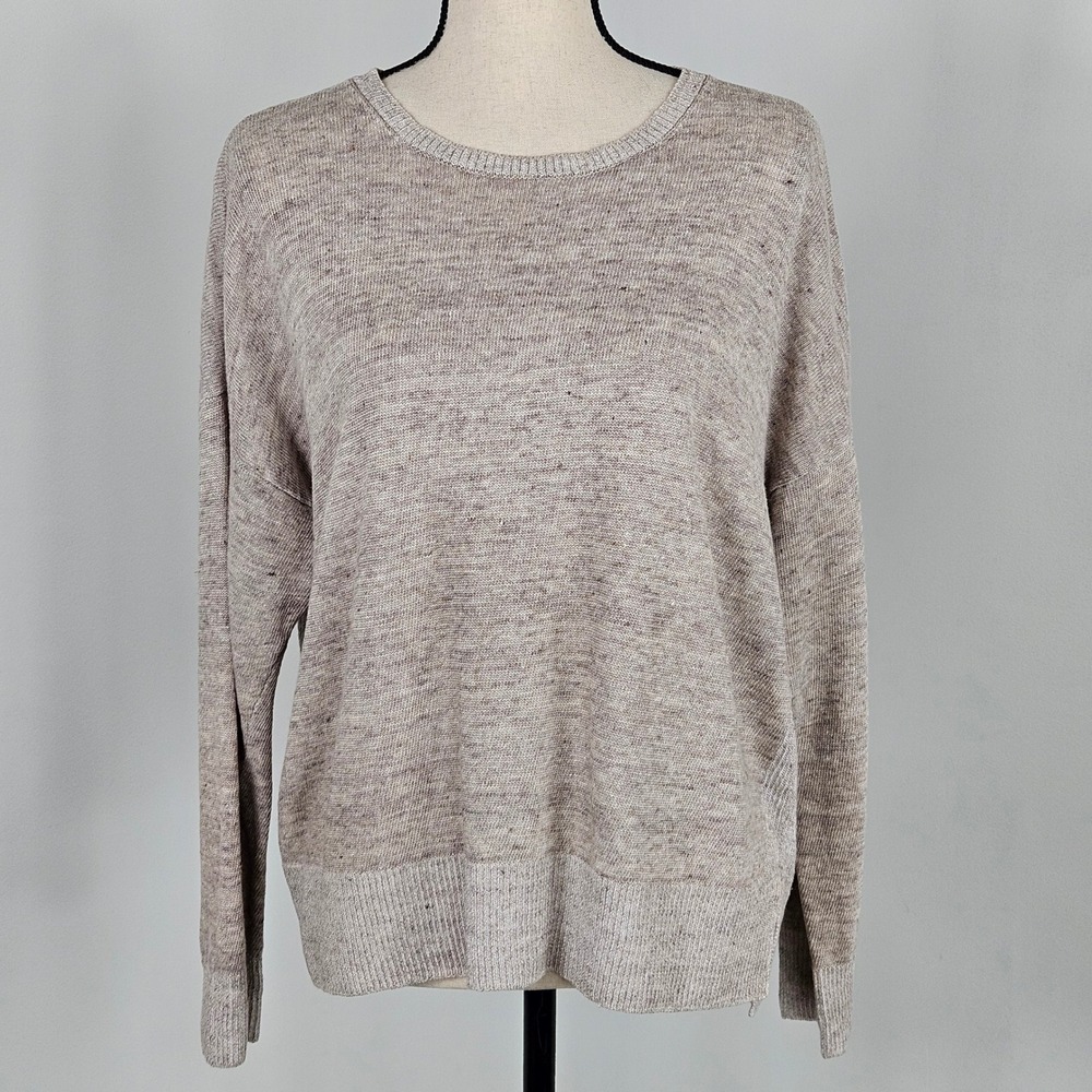 Eileen Fisher Sweater Womens L/G Beige 100% Organic Linen Crew Neck